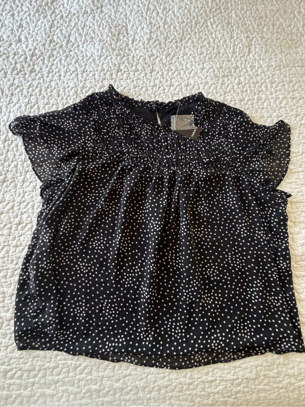 Black Polka Dot Smocked Yoke Women's Top NWT TORRUD SIZE 2 (2x)